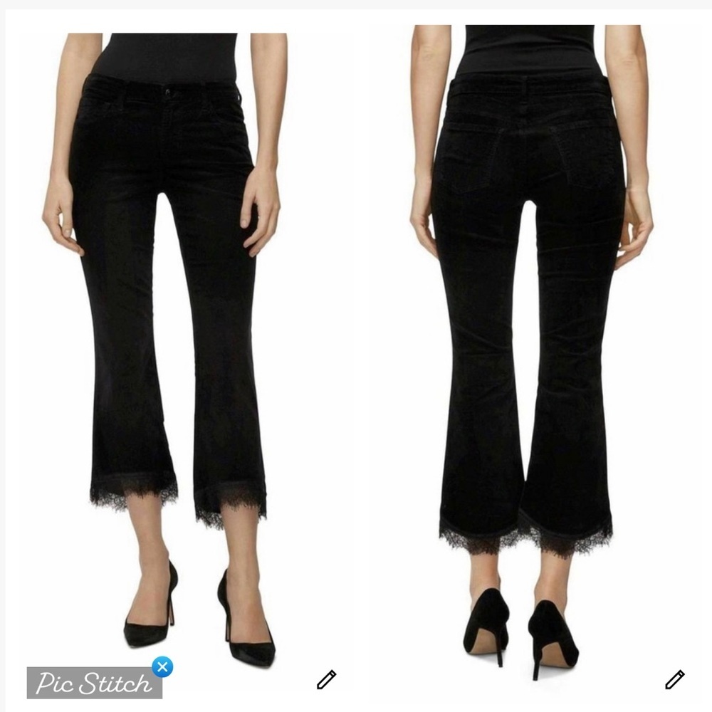 J. Brand Selena Black Velvet Lace Hem Crop Boot Pants